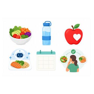AI Nutrition And Wellness Planner Icon Set
