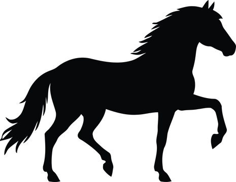 Black silhouette of a horse trotting in profile with silhouette livestock isolated equestrian creature majestic