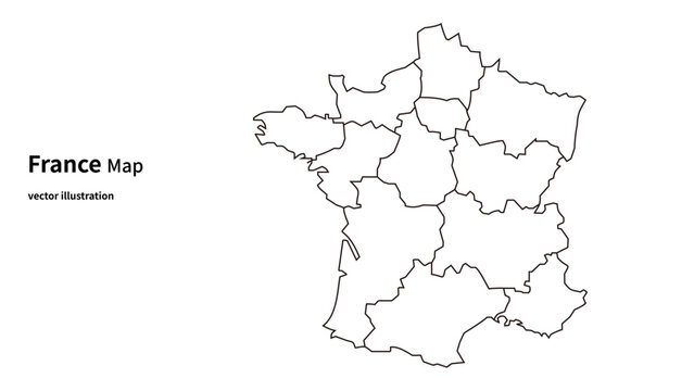 France Administrative Map with Regions, Minimal French Regional Boundary Outline Linear Vector Illustration
