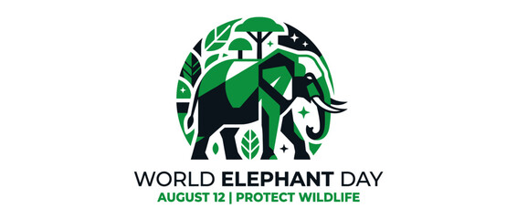 Fototapeta premium World Elephant Day - Protect Wildlife August 12 - Elephant Logo
