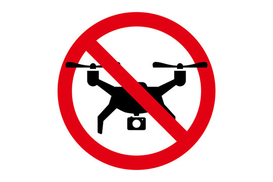 No drone sign template. Warning, drone restricted area, sticker graphic element. Vector illustration on a transparent PNG background 