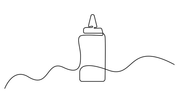 Tomato ketchup and mustard bottles video one line continuous drawing . Hand drawn linear video icon, Vector tomato ketchup bottle one line continuous drawing animated, minimal.