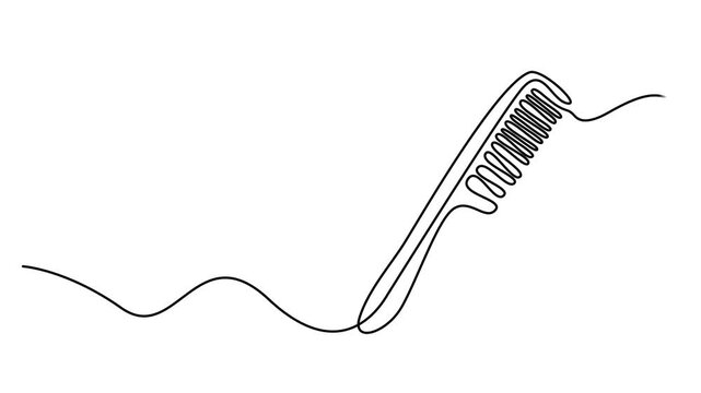 Hair care one continuous line drawing with color shapes animation, Single continuous line art of hair comb icon. One line art vector illustration, Hair comb continuous one line art animation 4k,