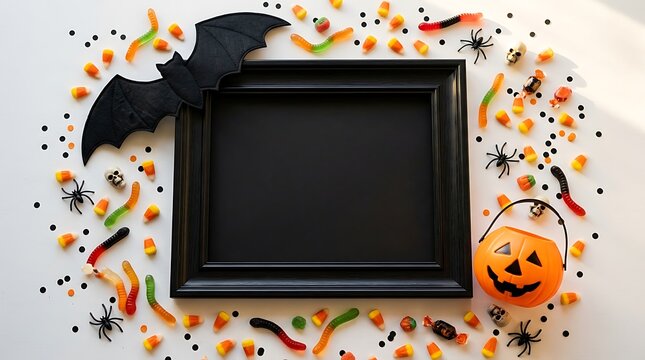 Black Frame Halloween Mockup Bats Candy Corn Pumpkin Bucket