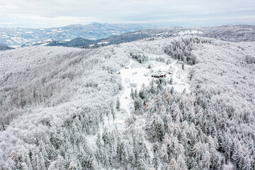 Naklejka premium Beskid Sądecki, Hala Łabowska, Małopolska, Zima, Sądeckie,