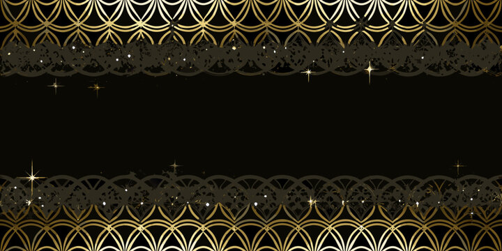 Art deco geometric pattern with gold accents on black background