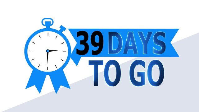 39 days to go text design with blue stopwatch icon concept countdown timer deadline time business