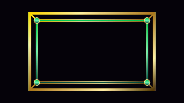 Luxury 3D golden green emerald rectangular certificate frame on transparent background