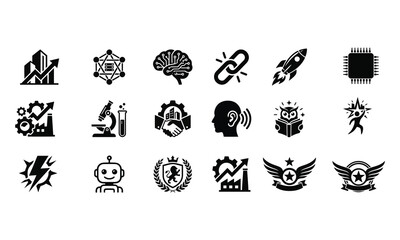 Fototapeta premium Technology, Business, and Science Silhouette Icon Set