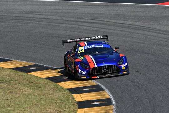 Scarperia, Italy - 11July th 2025: Mercedes AMG GT3 of team AKM MOTORSPORT drive by Scholze - Cairoli in action during Italian Championship GT Endurance event at Mugello Circuit.