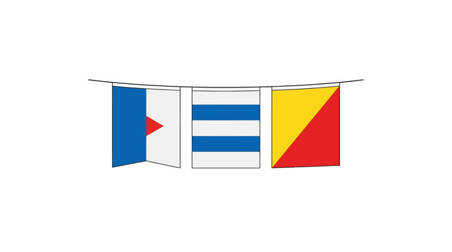 Nautical Flags Bunting Isolated On White Background, Maritime Signal Pennants