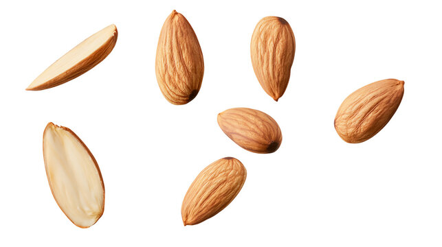 Whole and halved almonds scattered
