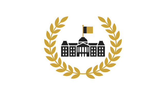 Government Building Emblem with Laurel Wreath and Belgian Flag