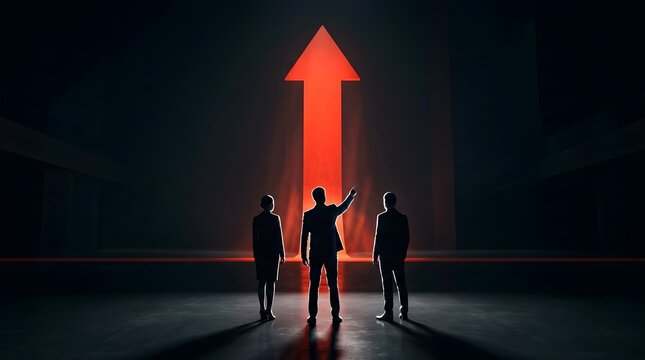 Luminous red graph arrow pointing upwards indicating corporate success