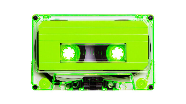 Neon green cassette tape with clear plastic casing