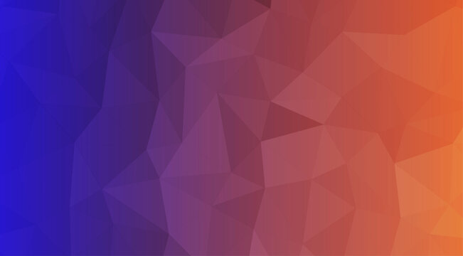 Low poly geometric background, with blue to, orange gradient transition, triangular mesh pattern triangle