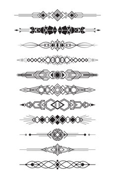 Art deco ornament devider collection black  vector illustration with geometric shapes on a white background
