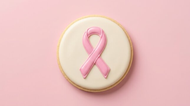 Breast cancer awareness month pink ribbon cookie symbolizing hope and support