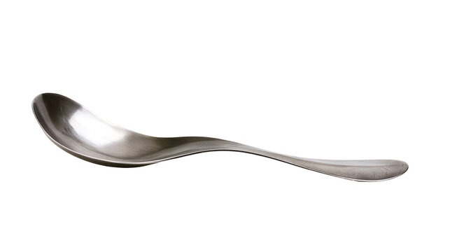 Curved metal spoon with decorative pattern on bowl