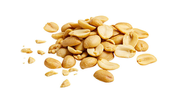 Pile of roasted peanuts some whole, some halved