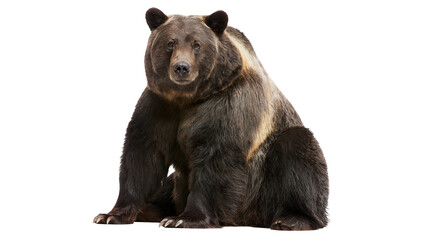 Fototapeta premium Brown bear sitting with dark fur and light brown stripe on back