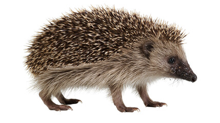 European hedgehog with spines and fur walking © Patricia
