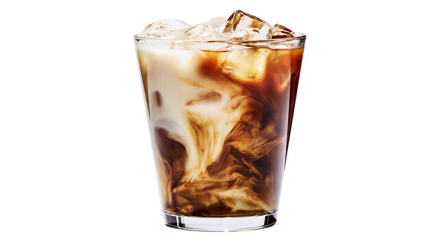 Iced coffee with cream swirling in glass