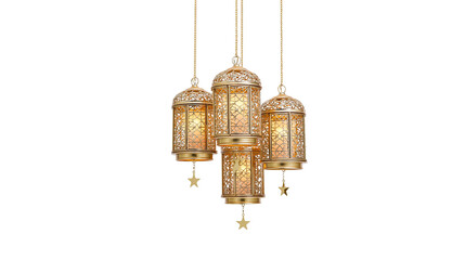 Group of four ornate gold hanging lanterns with star accents © Pablo