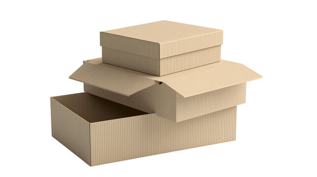 Stack of open and closed cardboard boxes