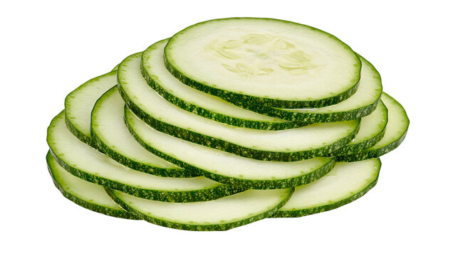 Stack of fresh green zucchini slices with white flesh