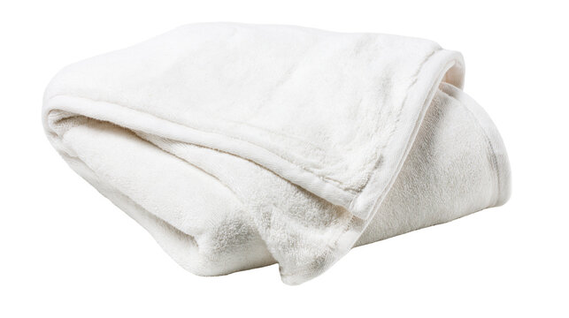 Soft white folded plush blanket with textured surface