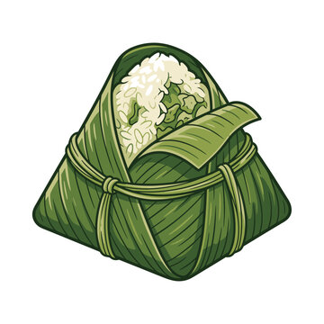 Traditional Chinese Bacang Sticky Rice Dumpling Hand Drawn Food Illustration Isolated on White Background