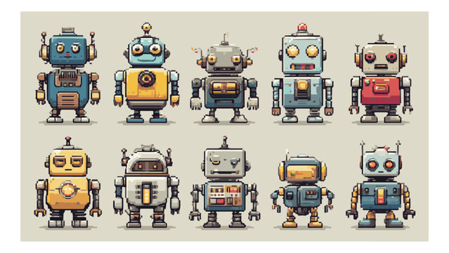 Cute colorful cartoon robots cartoon style characters for technology innovation and creative projects