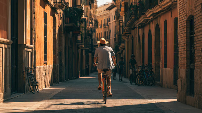 Golden light spills through narrow city streets
