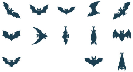 Fototapeta premium Black Bat Silhouettes In Square Frames On White Background bats