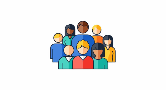 Diverse people icons, colorful crowd illustrations, human faces set, flat style avatars isolated on White Background