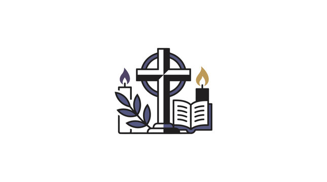 Christian Symbolism: Cross, Candles, Bible, and Laurel Branch