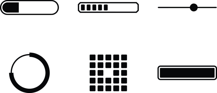 Digital Preloader Loading Bar and Progress Indicator Icon Set with Circular Buffer Slider and Status Meter Symbols for Website App UI Designs