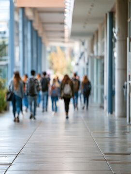 Students walk down a covered university corridor