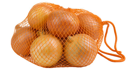 Mesh bag of yellow onions © Pablo