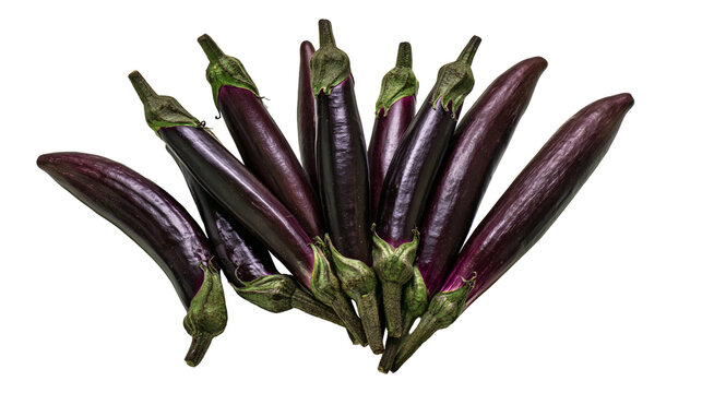 Group of long Japanese eggplants with green stems