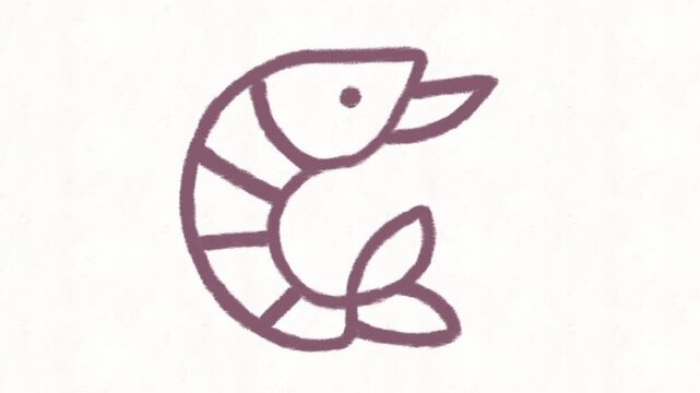 
Shrimp Outline Icon Animation, Seafood Doodle Illustration