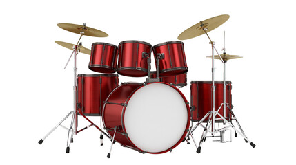 Red drum kit with cymbals and stands © Paula