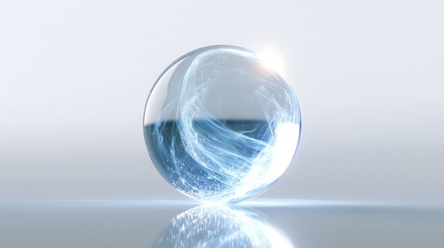 Futuristic background Transparent glass sphere object with bright reflections
