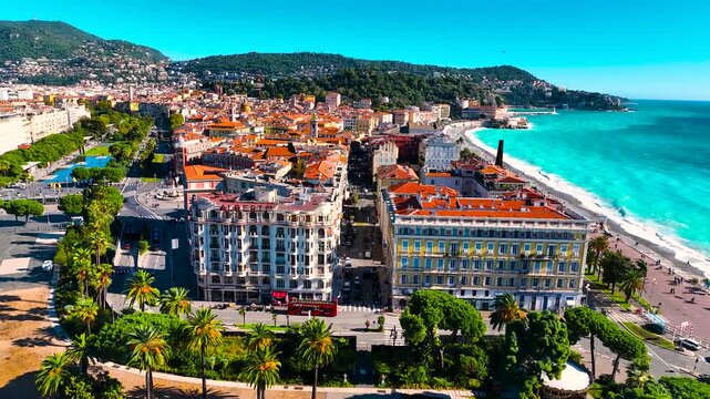 Aerial view of Nice, Nice, the capital of the Alpes-Maritimes department on the French Riviera, France