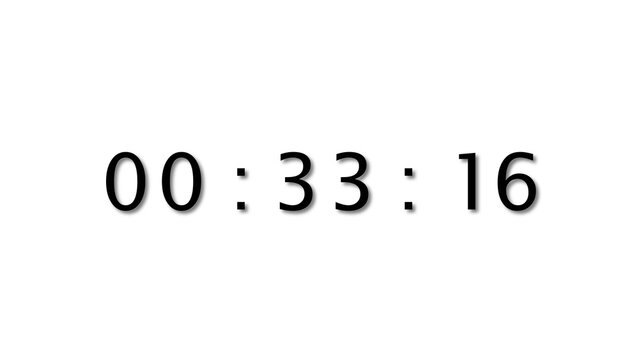 Digital stopwatch showing thirty three minutes and sixteen seconds over white background.