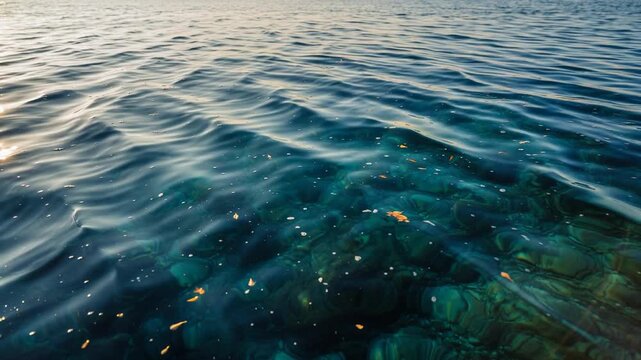 Clear blue water surface with ripples and gentle waves 澄んだ青い海や湖の美しい水面と穏やかな波の映像 フルHD
