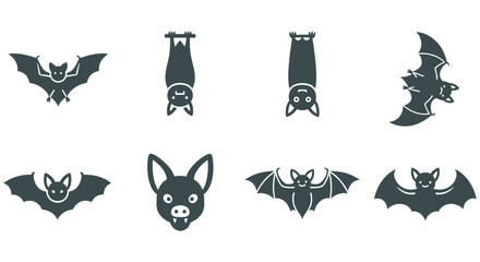 Fototapeta premium Bat Silhouettes Collection Black Vector Icons On White Background bats