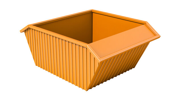 Orange metal skip bin container with ribbed sides