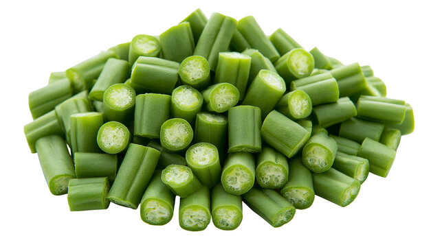 Chopped green okra pieces fresh and raw, with visible seeds